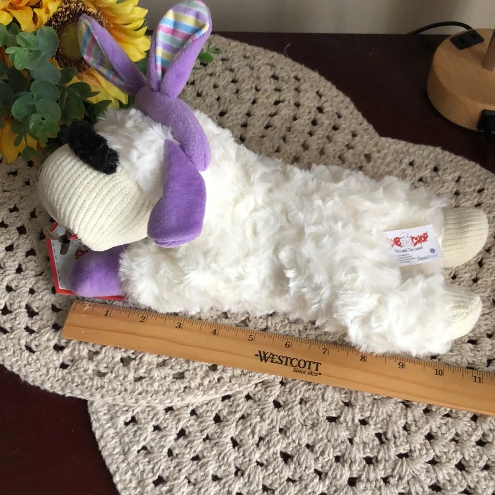 Easter Plush Lamb Chop Dog Toy with Purple Ears